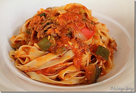 Duck Confit Tagliatelle close up shot Duck Confit Tagliatelle close up shot