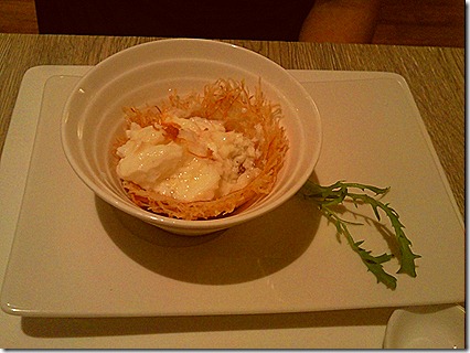 Fried Egg whites in potato mesh basket Fried Egg whites in potato mesh basket