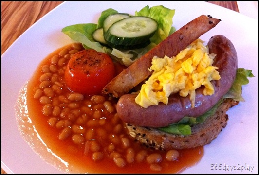 Robert Timms - Bratwurst Sausage and Scrambled Eggs on Bread Robert Timms - Bratwurst Sausage and Scrambled Eggs on Bread